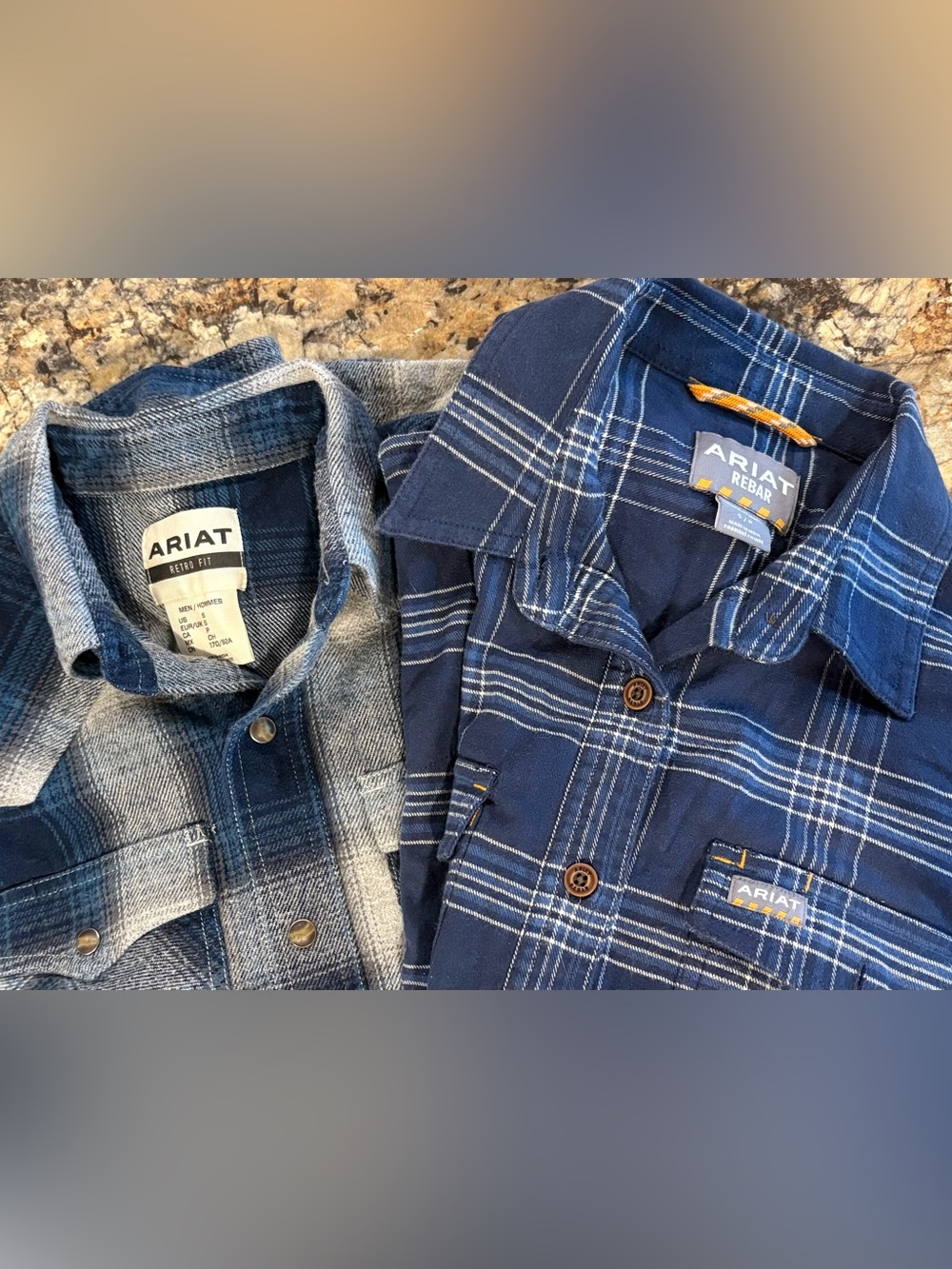 Ariat Navy and Light Blue Plaid Button-Down Shirts (Pair)